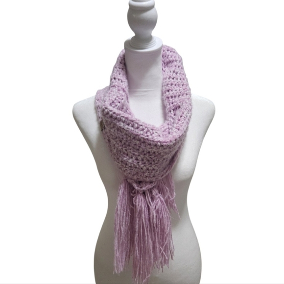 Hand Crafted Crochet 2-piece Set Fringe Scarf & Winter beanie Purple chunky knit - Picture 9 of 17